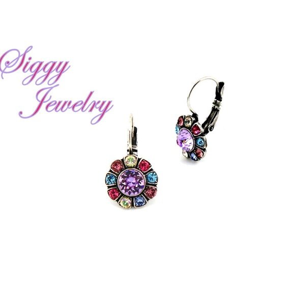 Pastel Flower Cluster Daisy Drop Earrings made with Genuine Austrian Crystals - Picture 3 of 5